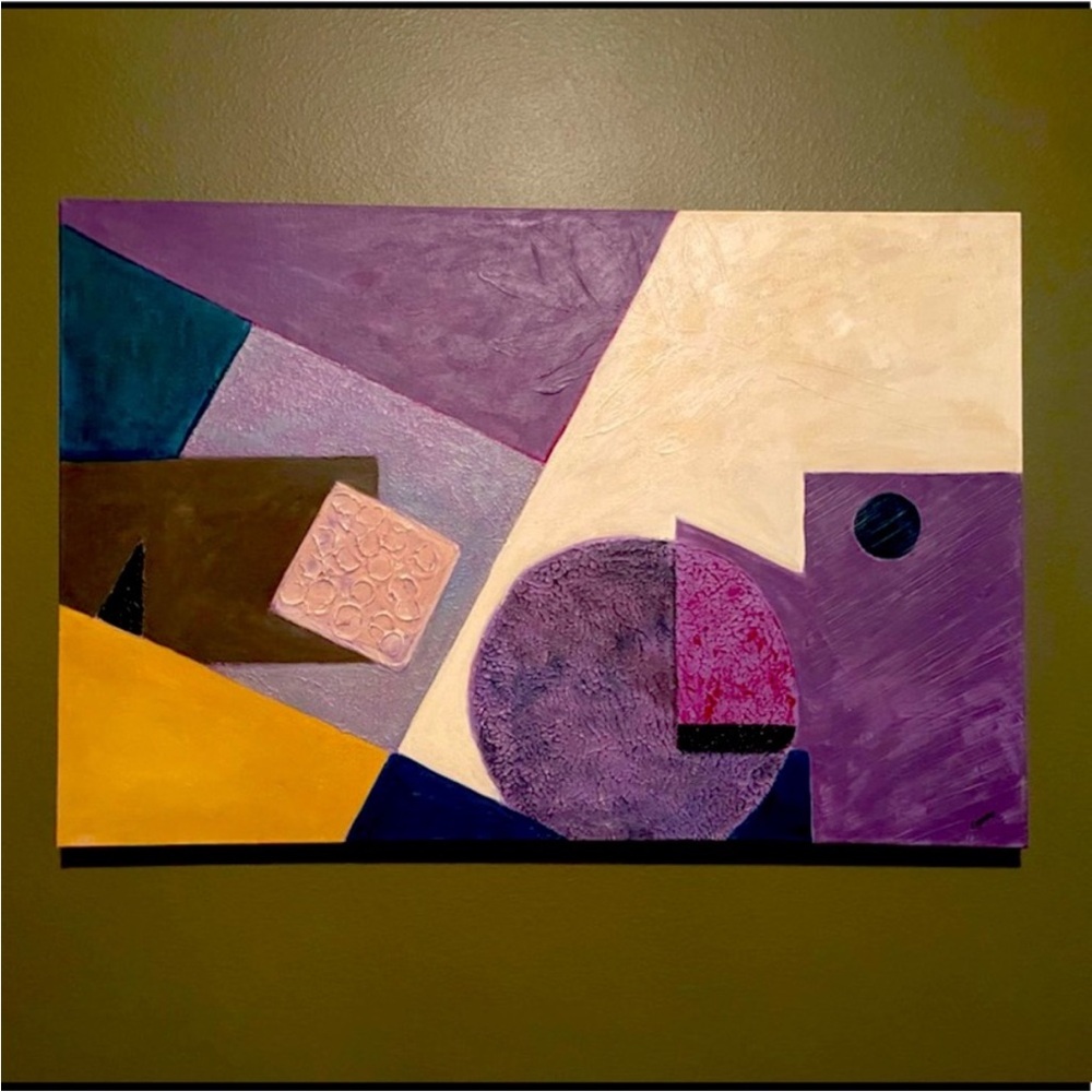 “Square Everywhere” Abstract 
Purple and Yellow Geometric Art Painting